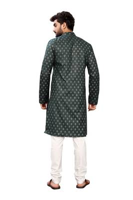 Grey printed cotton kurta-pajama 2