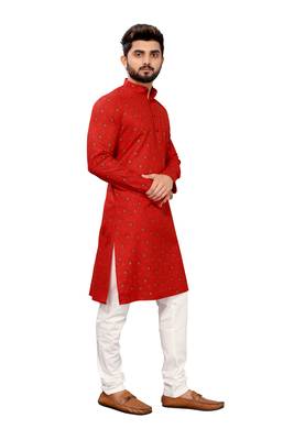 Red printed cotton kurta-pajama 5