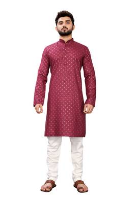 Maroon printed cotton kurta-pajama 1