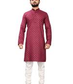 Maroon printed cotton kurta-pajama