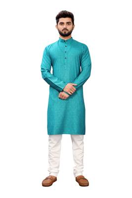 Blue printed cotton kurta-pajama 1