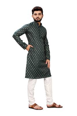 Grey printed cotton kurta-pajama 4