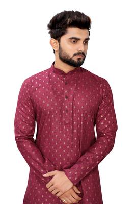 Maroon printed cotton kurta-pajama 3