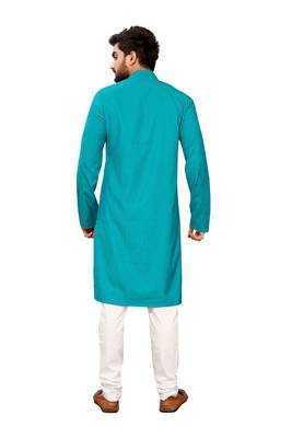 Blue printed cotton kurta-pajama 2