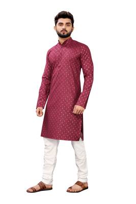 Maroon printed cotton kurta-pajama 4