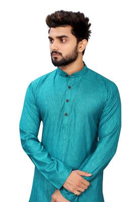 Blue printed cotton kurta-pajama 3