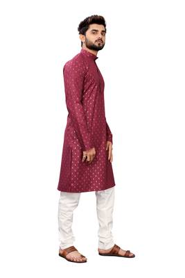 Maroon printed cotton kurta-pajama 5