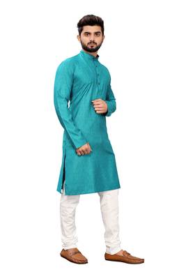 Blue printed cotton kurta-pajama 4
