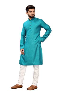 Blue printed cotton kurta-pajama 5