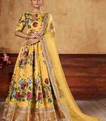 Yellow Zari Dori And Sequins Embroidered Fine Art Silk Semi Stitched Bridal Lehenga