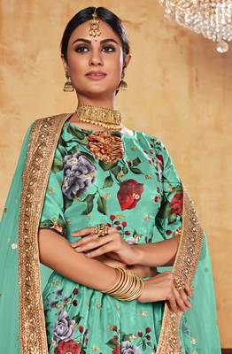 Green Zari Dori And Sequins Embroidered Fine Art Silk Semi Stitched Bridal Lehenga 2