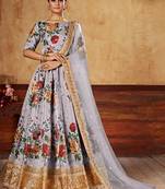 Grey Zari Dori And Sequins Embroidered Fine Art Silk Semi Stitched Bridal Lehenga