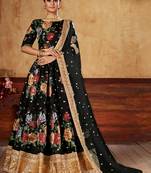 Black Zari Dori And Sequins Embroidered Fine Art Silk Semi Stitched Bridal Lehenga