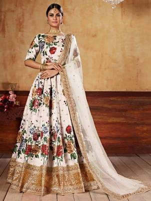 Off-White Zari Dori And Sequins Embroidered Fine Art Silk Semi Stitched Bridal Lehenga 1