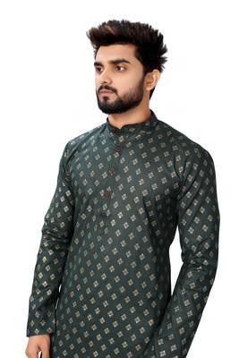 Grey printed cotton kurta-pajama 5