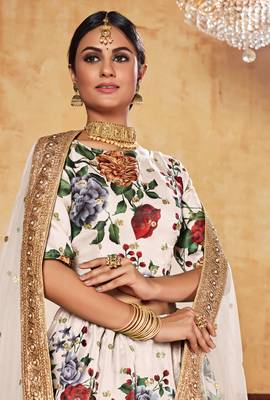 Off-White Zari Dori And Sequins Embroidered Fine Art Silk Semi Stitched Bridal Lehenga 2