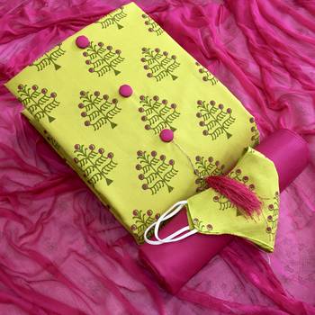 VredeVogel Mehndi cotton slub printed with button unstiched  Dress Materials With Mask 1