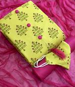 VredeVogel Mehndi cotton slub printed with button unstiched  Dress Materials With Mask