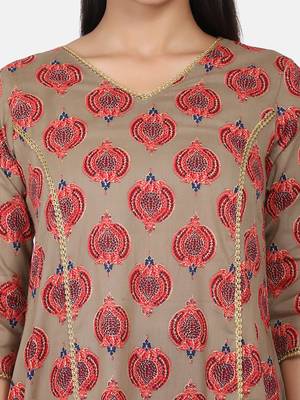 Brown Printed Kurta And Bottom 5