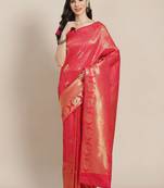 Pink woven faux silk saree with blouse