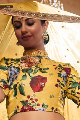 Yellow Zari Dori And Sequins Embroidered Fine Art Silk Semi Stitched Bridal Lehenga 4