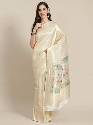 White woven faux silk saree with blouse 1