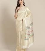 White woven faux silk saree with blouse