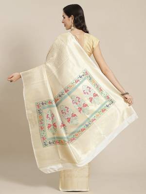 White woven faux silk saree with blouse 2