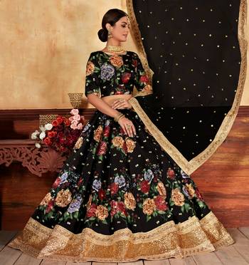 Black Zari Dori And Sequins Embroidered Fine Art Silk Semi Stitched Bridal Lehenga 3