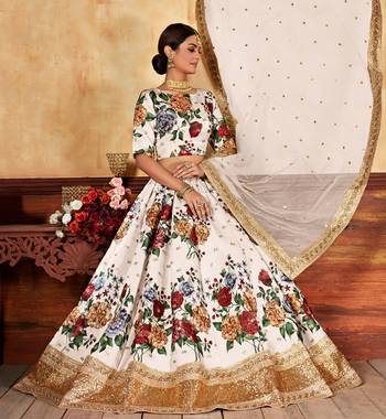 Off-White Zari Dori And Sequins Embroidered Fine Art Silk Semi Stitched Bridal Lehenga 3