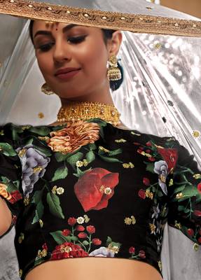Black Zari Dori And Sequins Embroidered Fine Art Silk Semi Stitched Bridal Lehenga 4
