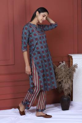 Indigo Printed Kurta And Bottom 2