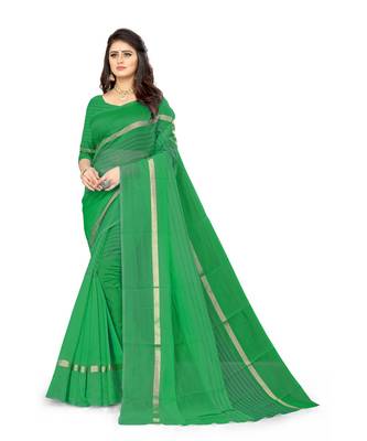 Green Aura Silk saree with blouse piece 1