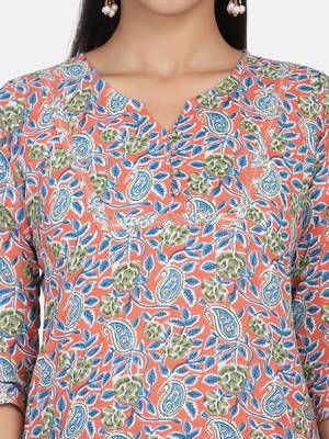 Orange Printed Kurta And Bottom 6