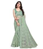 Sea Green Soft Net saree with blouse piece