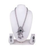 Radha Krishna Silver Oxidized Long Necklace Set