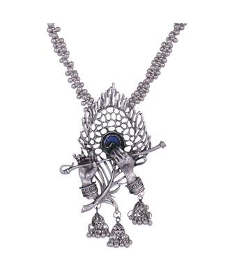 Radha Krishna Silver Oxidized Long Necklace Set 5
