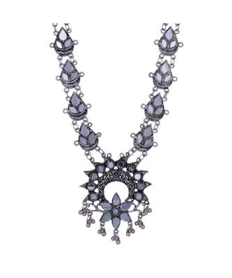 Mirror Design Silver Oxidized Long Necklace Set 4