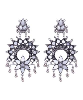 Mirror Design Silver Oxidized Long Necklace Set 5