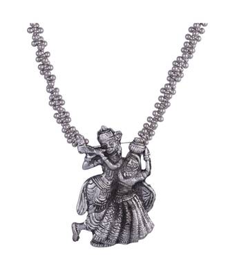 Radha Krishna Silver Oxidized Pendant Long Necklace Set 2