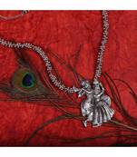 Radha Krishna Silver Oxidized Pendant Long Necklace Set