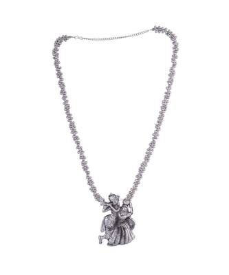 Radha Krishna Silver Oxidized Pendant Long Necklace Set 3
