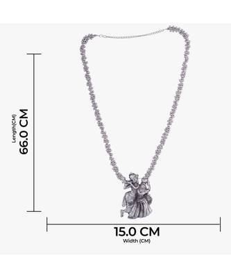 Radha Krishna Silver Oxidized Pendant Long Necklace Set 4
