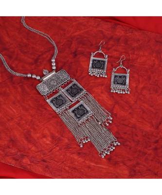 Silver Oxidized Long Pendant Necklace Set 1