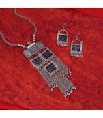 Silver Oxidized Long Pendant Necklace Set