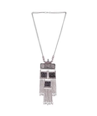 Silver Oxidized Long Pendant Necklace Set 3
