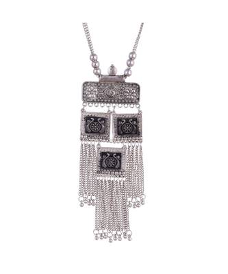 Silver Oxidized Long Pendant Necklace Set 4