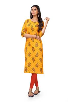 Yellow printed cotton cotton-kurtis 1