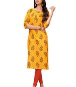 Yellow printed cotton cotton-kurtis