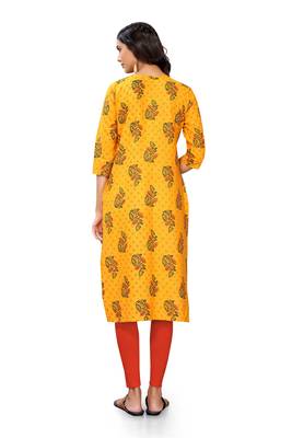 Yellow printed cotton cotton-kurtis 2